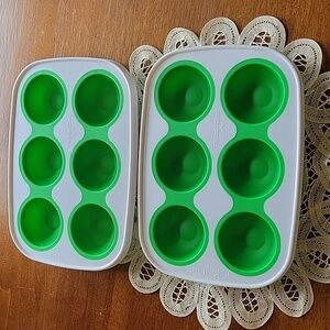 Pampered Chef Green Silicone Freezing Trays, No Lids(3-15)(b)